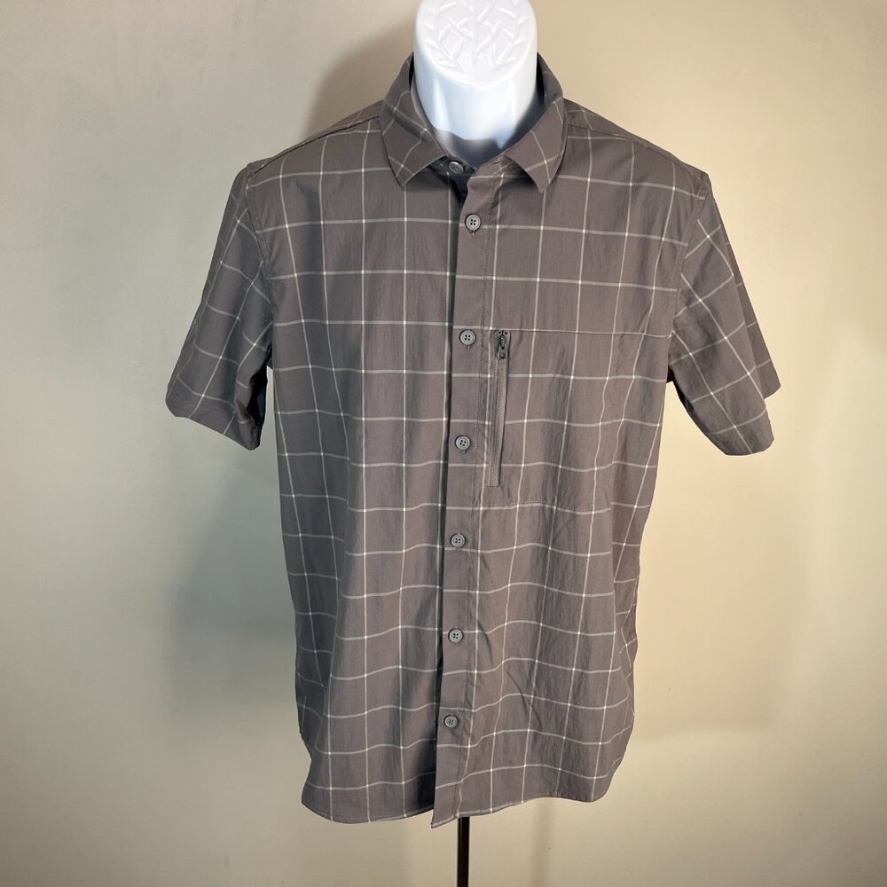 🧗 Mammut Men's Shirt S Gray White Windowpane Check Short Sleeve EUC 🏔️